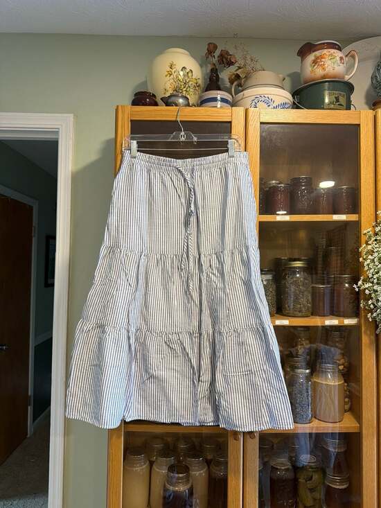 Talbots Dresses & Skirts - Talbots Blue and White Striped Tiered Cotton Midi Skirt with Drawstring